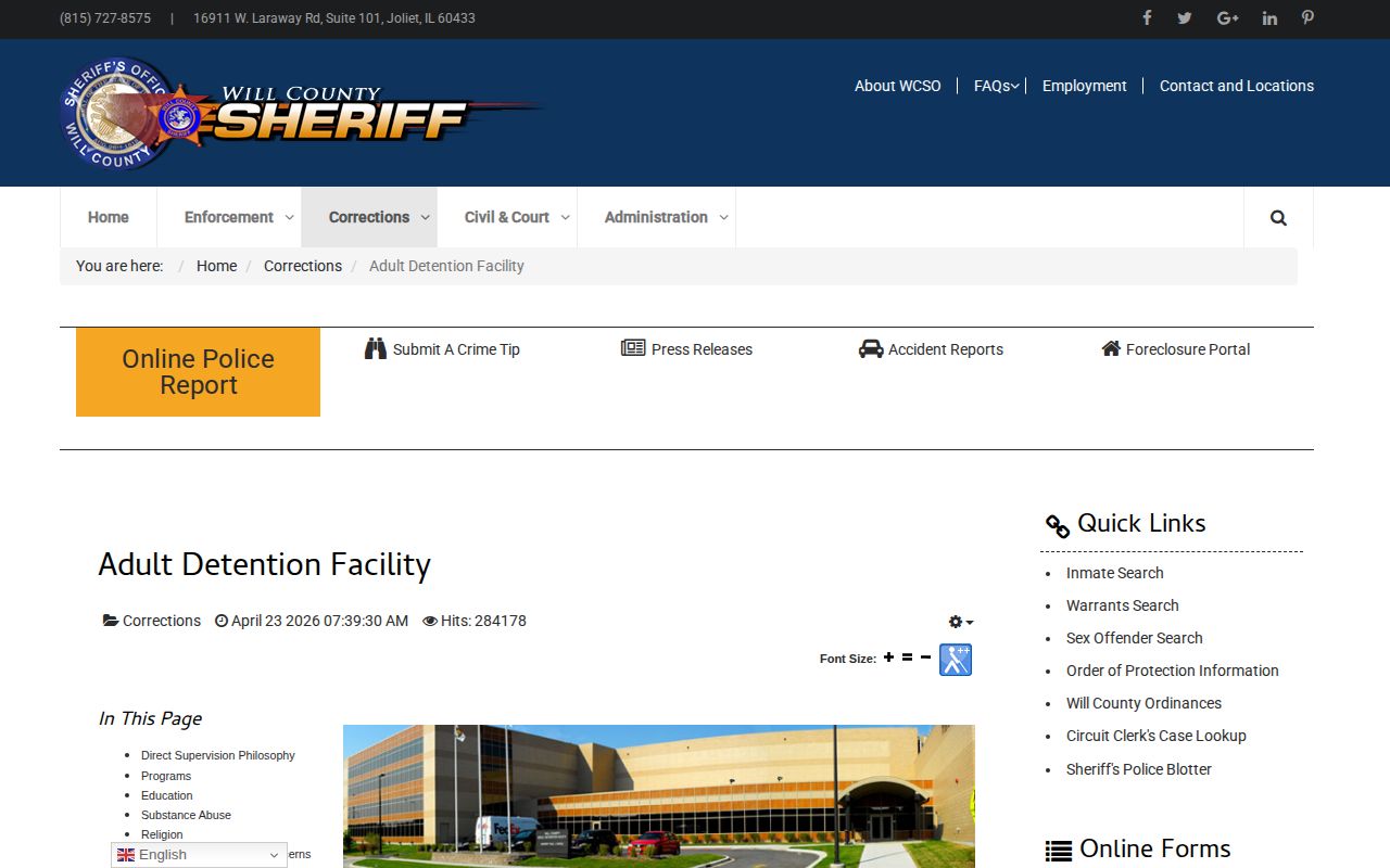Will County Adult Detention Facility official description