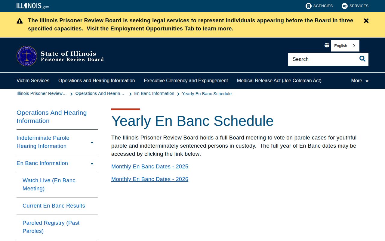 Illinois PRB schedule for Will County parole records